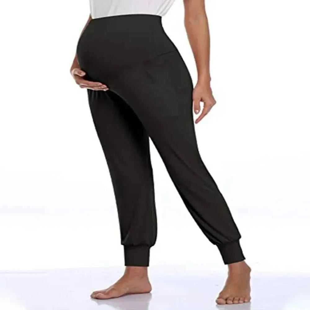 Spring Maternity Women's Casual Pants Premama Solid High Waist Strechy Lounge Trousers For Pregnant Women Joggers With Pockets