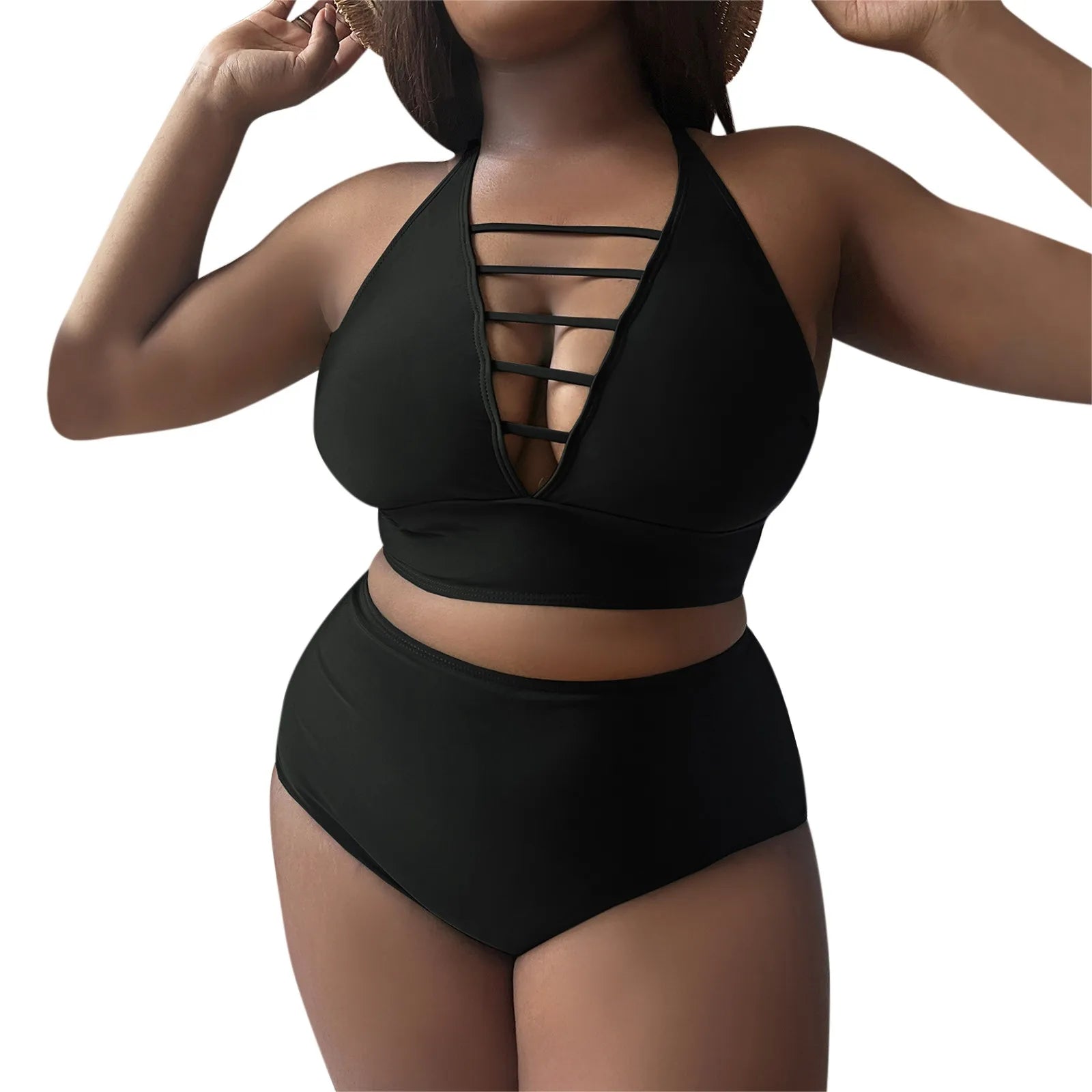 Plus Size Swimsuit Women Big Breast Bikini Set 2024 Sexy Two Pieces Bikinis High Waisted Swimwear Brazilian Bathing Suit SS69 25.69 Black2 / XXXXL / CN