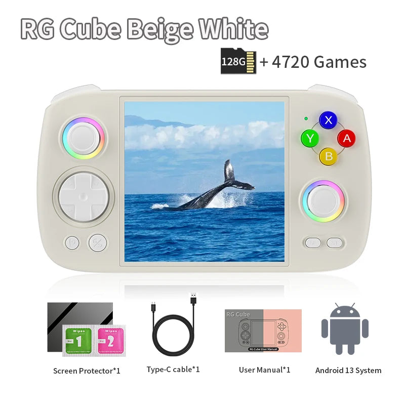 ANBERNIC RG Cube Handheld Game Console 3.95'' IPS Multi-touch Screen T820 Android 13 RGB Joystick 5200mAh Video Gaming Consoles SS69 217.69 Beige White 128G / United States / Only Game Conso