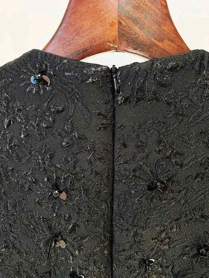 HIGH STREET Newest 2024 Designer Fashion Stylish Dress Women's Beaded Floral Jacquard Trimmed Dress