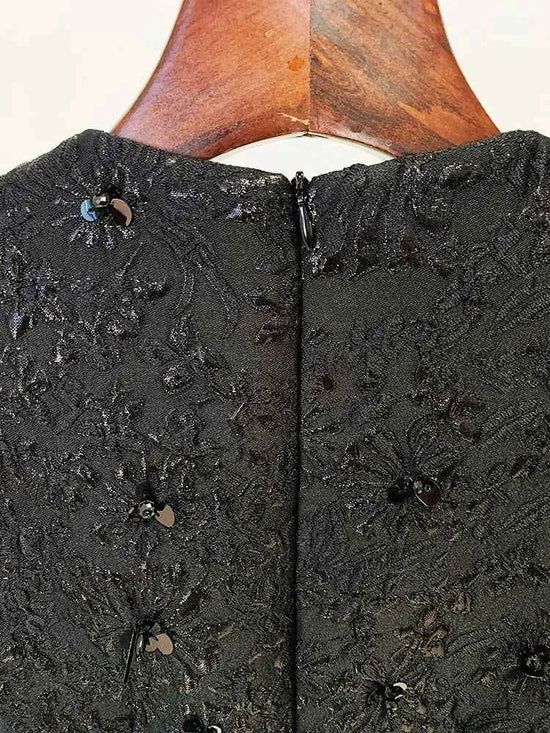 HIGH STREET Newest 2024 Designer Fashion Stylish Dress Women's Beaded Floral Jacquard Trimmed Dress