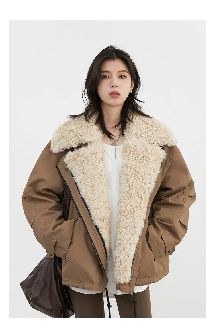 CHIC VEN Women's Cotton Motorcycle Jacket - Loose Casual Autumn Winter