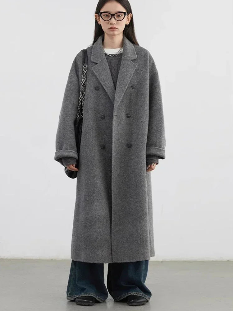 CHIC VEN Women Woolen Coat Double-breasted Basic Loose Casual Retro New Long Double-sided Female Overcoat Autumn Winter 2026