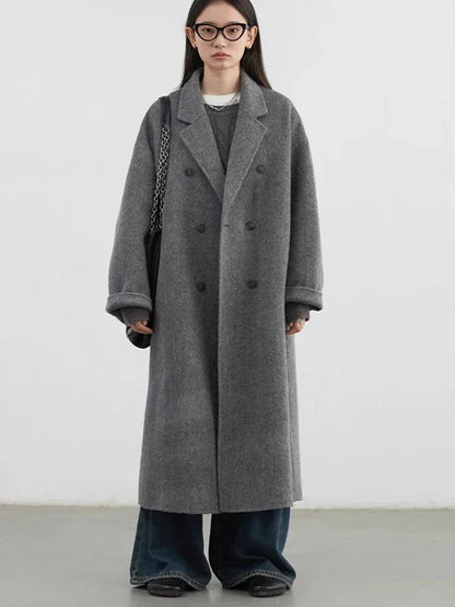 CHIC VEN Women Woolen Coat Double-breasted Basic Loose Casual Retro New Long Double-sided Female Overcoat Autumn Winter 2026