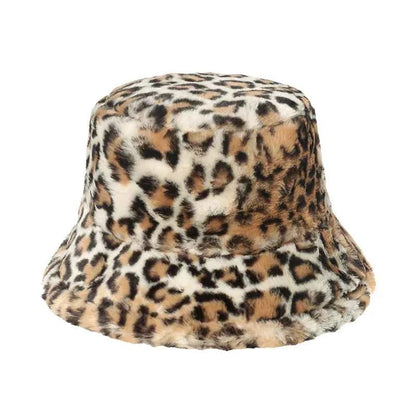 Winter Bucket Hat Women's Fashion Leopard Panama Warm Hats Female Vintage Faux Fur Fisherman Cap Hats For Women Dropshipping