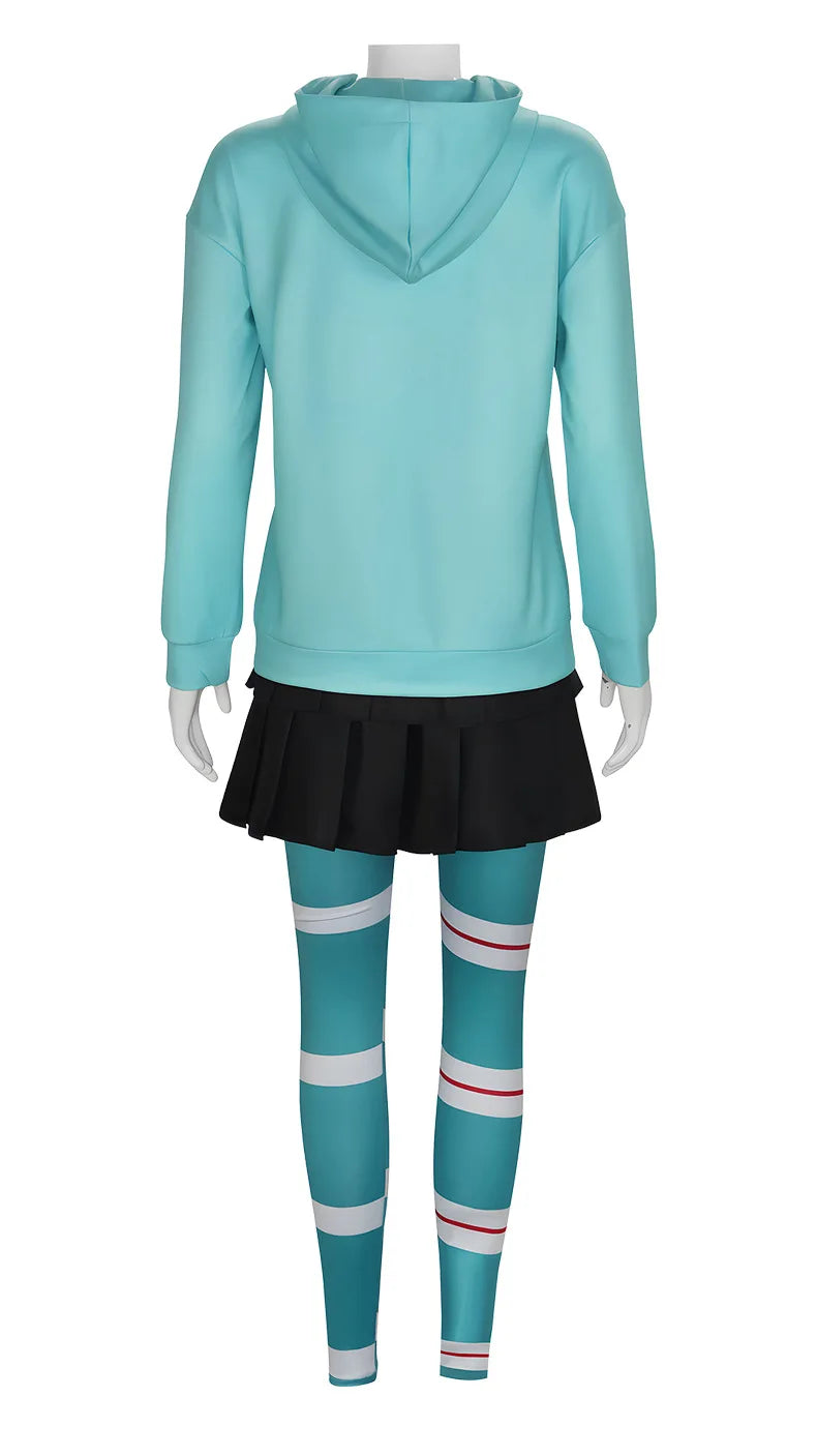 Vanellope Von Schweetz Cosplay Anime Costume Girl's Hoodies Skirt Wig Uniform Suit Halloween Performance Clothing for Woman