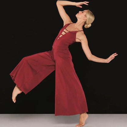 MiDee Women's Contemporary Dance Leotard with Mesh Culotte Pants Set