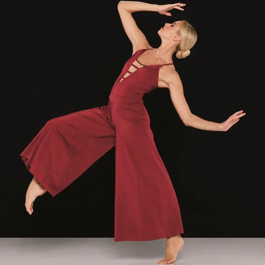 MiDee Women's Contemporary Dance Leotard with Mesh Culotte Pants Set