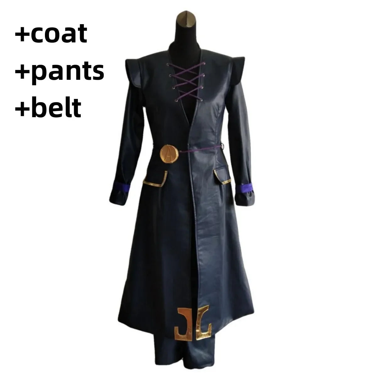 Anime JOJO's Bizarre Adventure Golden Wind Leone Abbacchio Cosplay Costume Black PU Long Coat Uniform Wig Man Carnival Suit