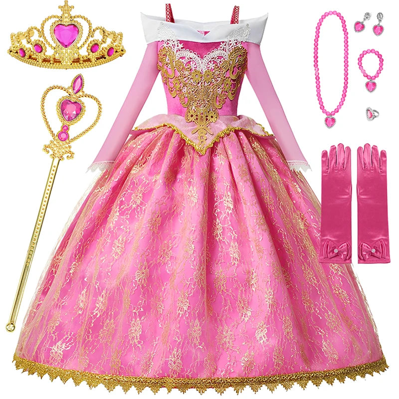 YOFEEL Girls Aurora Princess Dress Sleeveless Lace Ball Gown