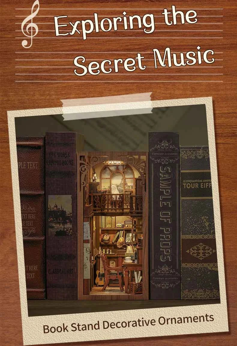 CUTEBEE DIY Book Nook Miniature Dollhouse Booknook with Touch Light Dust Cover Bookshelf Insert for Decor Gifts Secret Rhythm