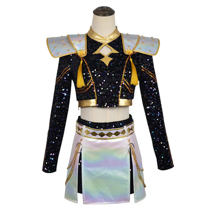 HHYRCOS Unisex Black Shiny Polyester Suit Halloween Anime Cosplay Costume