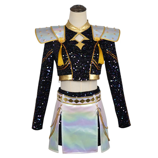 HHYRCOS Unisex Black Shiny Polyester Suit Halloween Anime Cosplay Costume