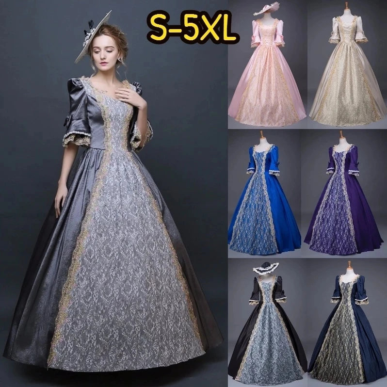 18th Century Medieval Women High Waist Half Sleeve Ball Gowns Princess Lace Patchwork Satin Dress Queen Renaissance Costume SS69