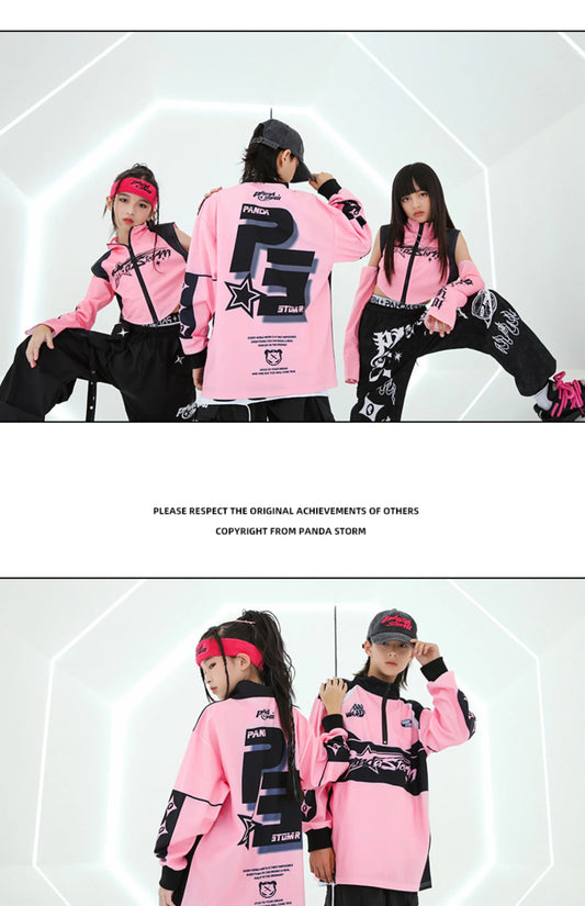 Hip Hop Dance Costume for Girls Pink Tops Black Pants Teenagers Boys Jazz Dance Performance Clothes Kpop Outfits Kids Stage Wear SS69