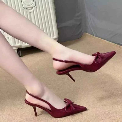 2025 New Butterfly Knot Fashionable Pointed Toe Hollow Back Women's Sandals High Heels Korean Style Spring Autumn Elegant Lad...