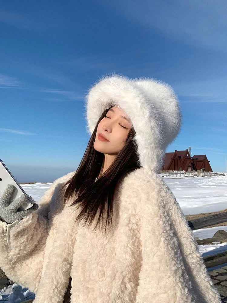 2025 Fluffy Faux Fur Bucket Hats Women Rabbit Fur Warm Thick Plush Winter Hat Lady Fashion Luxury Panama Furry Fisherman Cap Y2k