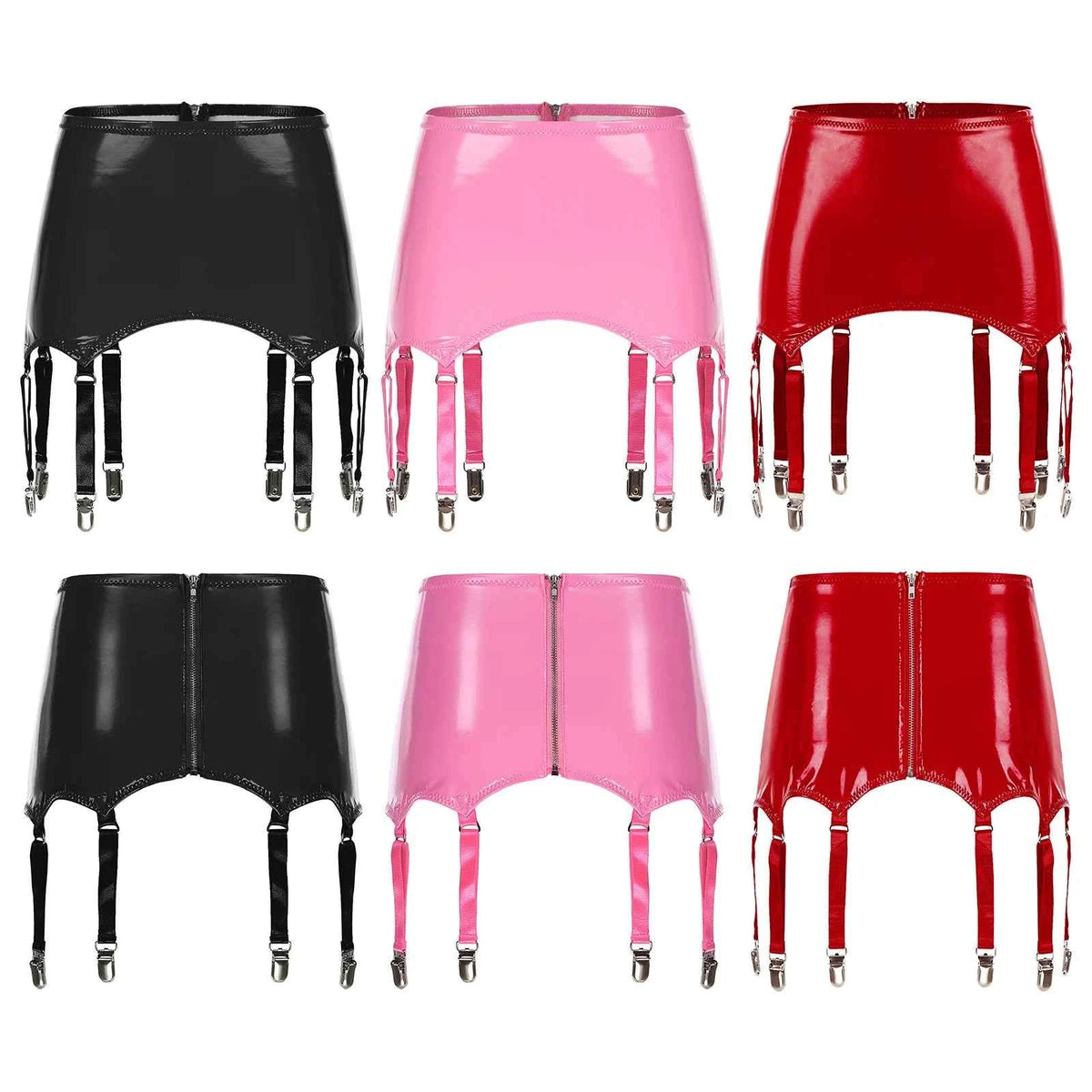 Womens Garters Suspender Belt Skirts Ladies Wet Look Mini Skirts Leather Garters with Metal Clips Clubwear Costume Underwear