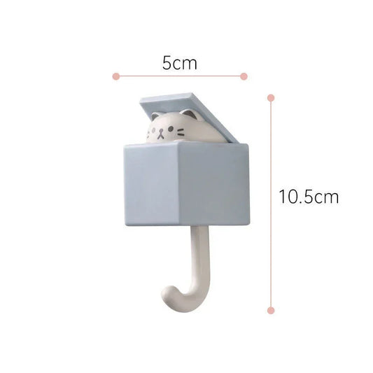 SS69 Self-Adhesive Cat Wall Hooks, Cute Animal Decorative Hanger for Home