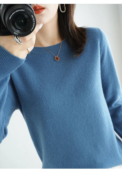 Autumn And Winter Cashmere Sweater Women's Crew Neck Pullover Casual Knitted Top Women's Short Undercoat Fashion 18 Colors SS69