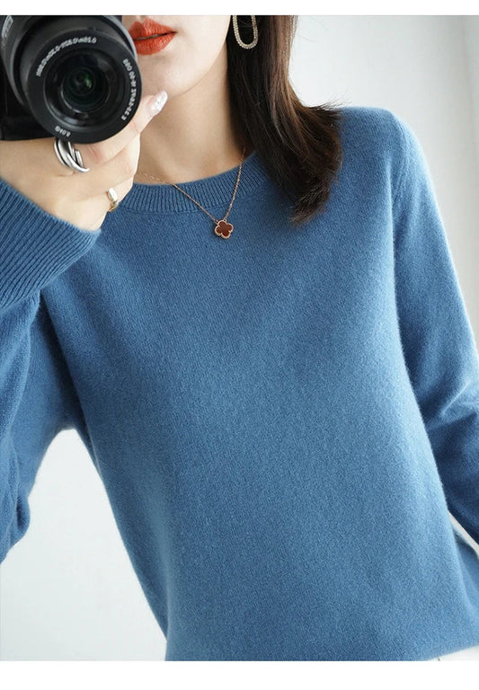 Autumn And Winter Cashmere Sweater Women's Crew Neck Pullover Casual Knitted Top Women's Short Undercoat Fashion 18 Colors SS69