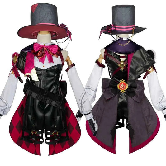 Genshin Impact Fontaine Lyney Cosplay Costume Magician Leather Uniform Short Hair Wig Glove Twins Halloween Carnival Game Outfit