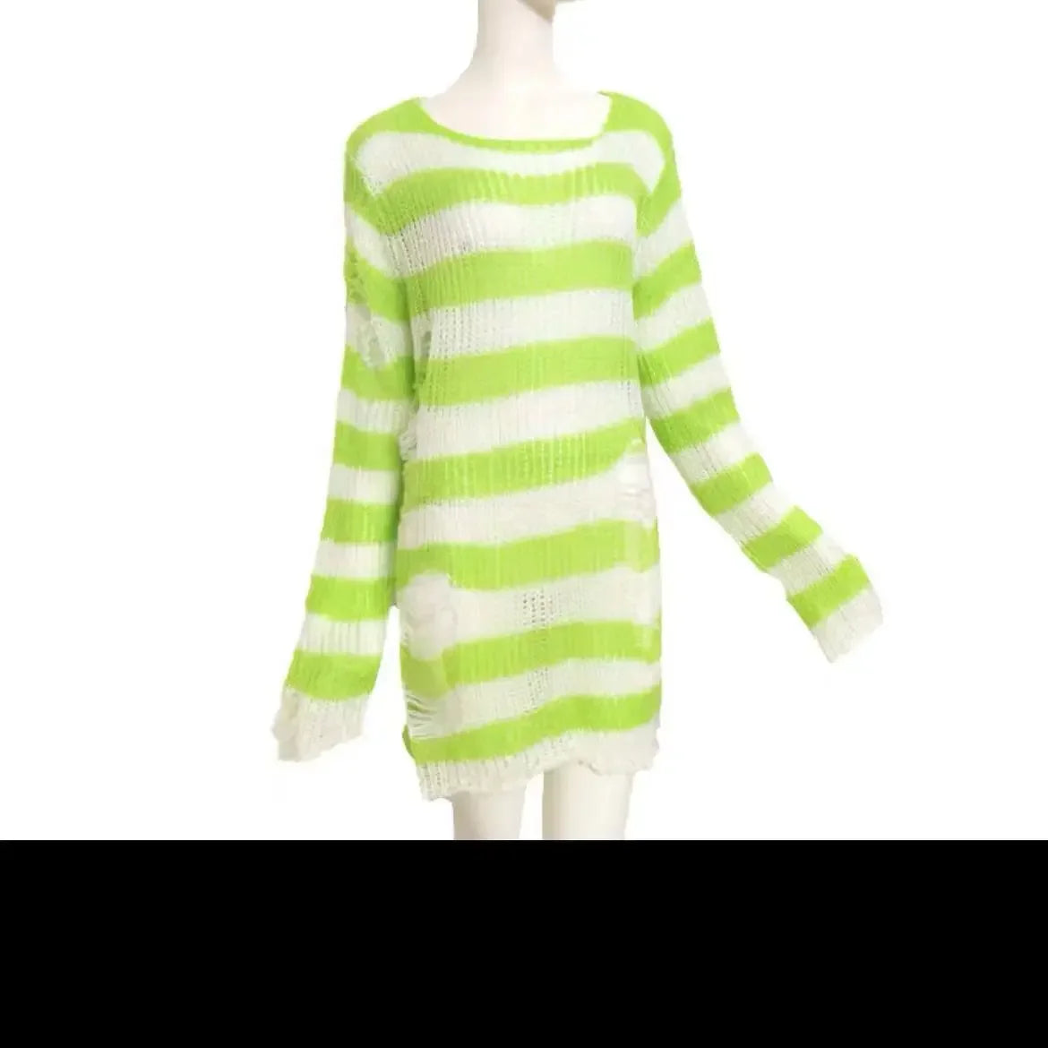 New Women's Punk Gothic Oversized Pullover Sweater Striped Hollow out Cool Harajuku Aesthetics Spring Autumn