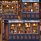DIY Book Nook Kit Notting Hill Bookstore Wooden  Bookshop Dollhouse with Light Bookshelf Insert 3D Puzzle Decor for Gift