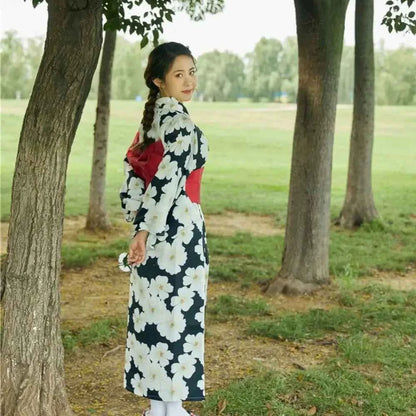 Printed Floral Traditional Japanese Kimono Elegance Asian Sakura Girl Kimono Dress Japanese Style New