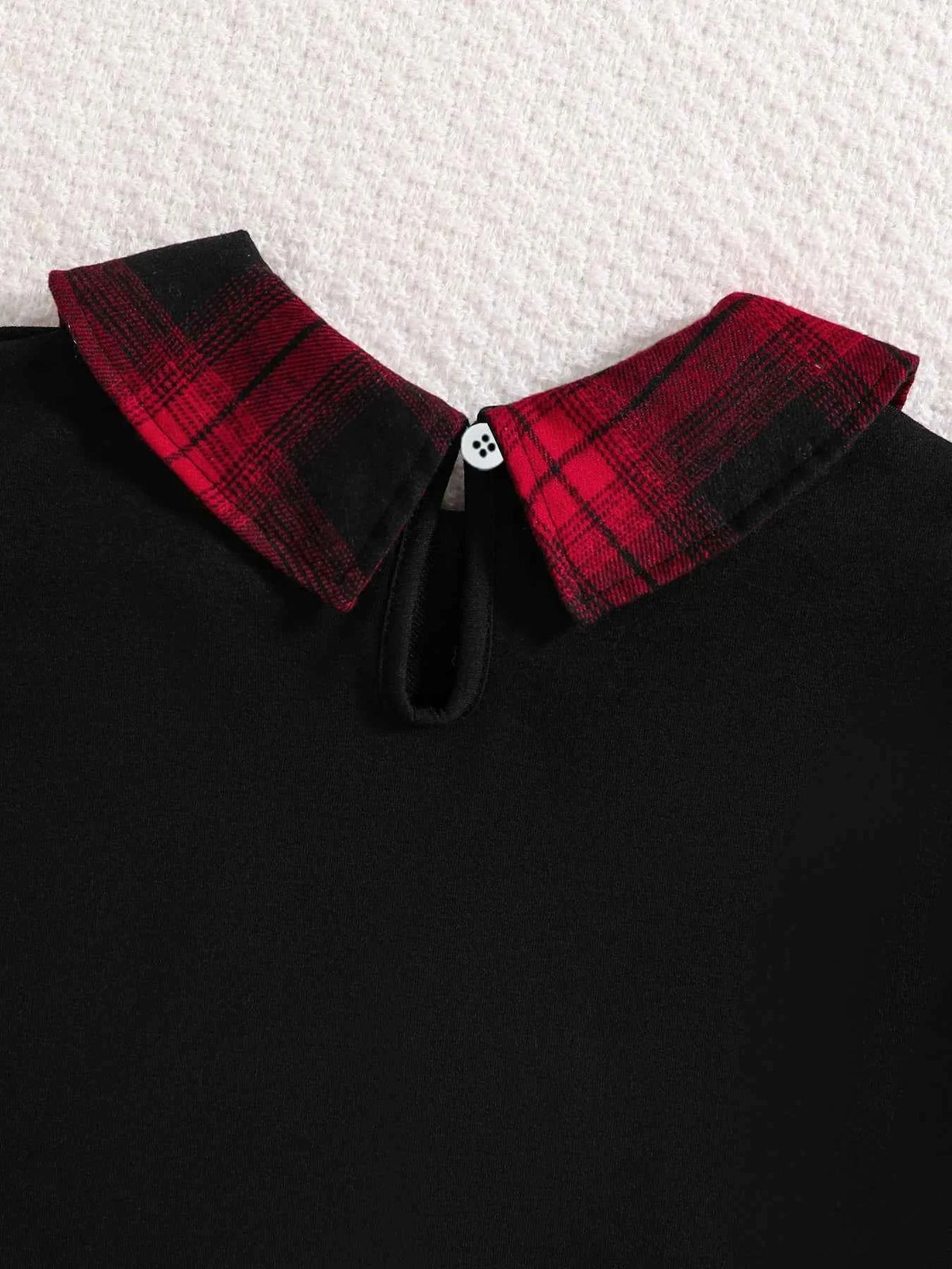 Girls Fashion Casual 2-Piece Set Black Lapel Long-Sleeved Letter Print Shirt Plaid Skirt Spring Autumn New