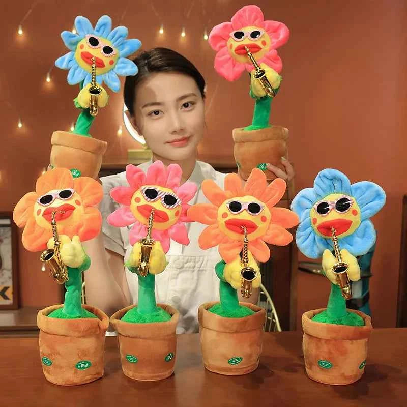 Musical Singing Dancing Toys 120 Songs Repeating Talking Record Speaking Sunflower Soft Plush Funny Creative Saxophone Kids Toy