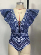 2023 New Arrival Push Up Women Bikini Set Floral Printed Ruffle Bikinis Strappy Bandage Swimwear Brazilian Biquini Bathing Suit SS69