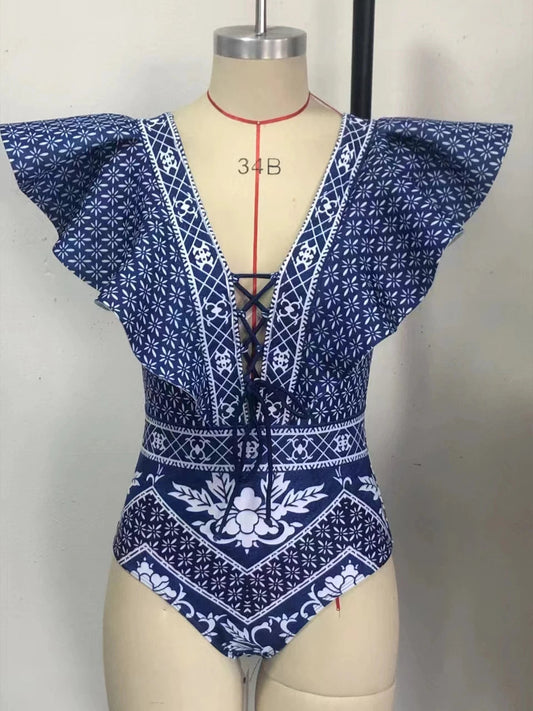 2023 New Arrival Push Up Women Bikini Set Floral Printed Ruffle Bikinis Strappy Bandage Swimwear Brazilian Biquini Bathing Suit SS69