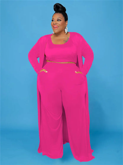 Plus Size 3 Piece Outfits Tracksuit Women Coat Vsest Pants Sets Long Sleeve Fall Fashion Steetwear 2022 Wholesale Dropshipping SS69 35.69 rose red / L