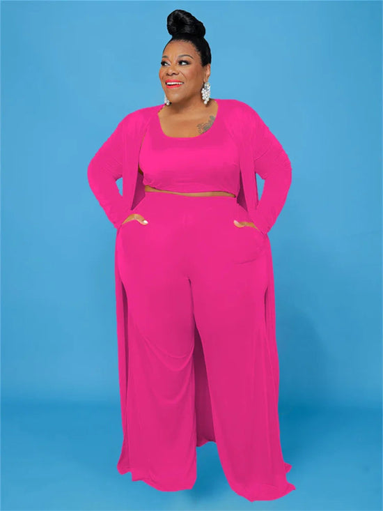 Plus Size 3 Piece Outfits Tracksuit Women Coat Vsest Pants Sets Long Sleeve Fall Fashion Steetwear 2022 Wholesale Dropshipping SS69 35.69 rose red / L