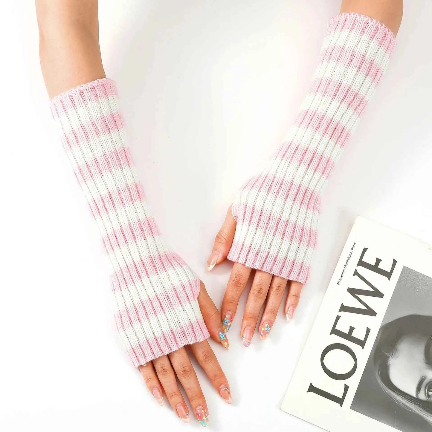 Women's Knitted Fingerless Arm Sleeves Gothic Style Striped Winter Long Arm Warmers Girls Harajuku Y2K Fashion Wrist Gloves