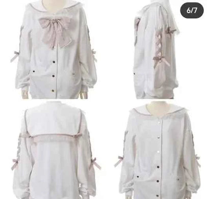 Mine Series Japanese Embroidery Bow Sail Collar Black Long Sweatshirt Coat Women Hoodie Lolita Sweet Girls Pink Hoodies Jacket