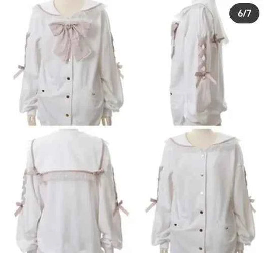 Mine Series Japanese Embroidery Bow Sail Collar Black Long Sweatshirt Coat Women Hoodie Lolita Sweet Girls Pink Hoodies Jacket