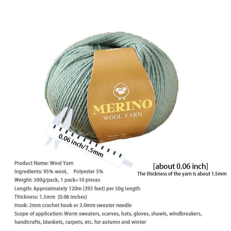 500g of High-Quality 212 Medium-Fine Alpaca Wool Yarn, Suitable for Knitting Sweaters, Scarves, and Hats, 10 Skeins/Pack