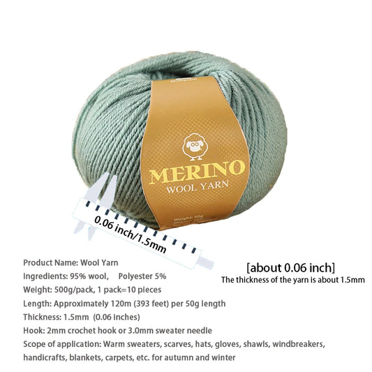 500g of High-Quality 212 Medium-Fine Alpaca Wool Yarn, Suitable for Knitting Sweaters, Scarves, and Hats, 10 Skeins/Pack