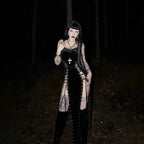 Punk Grunge High Split Hem Straps Dess 90s Streetwear Gown Women Sexy Corn Bandage Velvet Dresses Mall Gothic Clothing