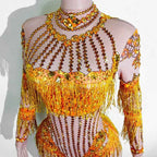 Custom rhinestones bodysuit tassels women Celebrate stage Team pole dance club party fashion leotard clothing