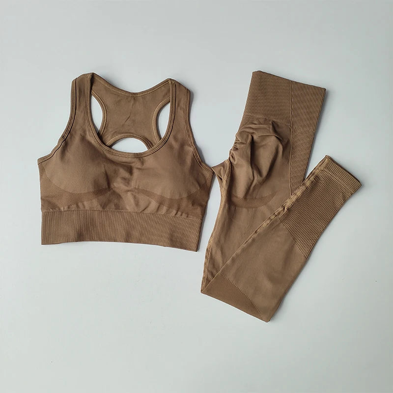 2PCS Sports Bra Women's Set Professional Fitness Tank Top Bra Shockproof Running Leggings Yoga Suit Beautiful Back Bra Clothing SS69