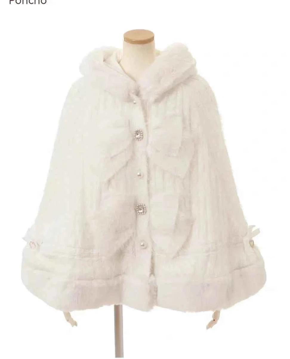 Fall Winter New Sweater Cardigan Women Japanese Mine Sweet Soft Waxy Thick Sweet Pearl Button Hooded Knitted Sweater Cape Jacket