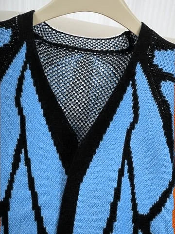 Aesthetic Butterfly Wing Sweater Women Mesh Collar Knitted Cardigan Elegant Fall Winter Long Sleeve Coat Casual Outerwear