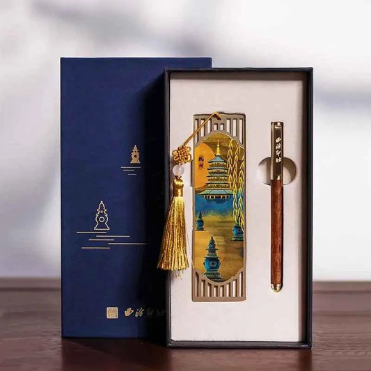 Xiling Seal Society Metal Bookmarks West Lake Three Pools Mirroring The Moon Ancient Style Exquisite Gift Box Gift For Teachers
