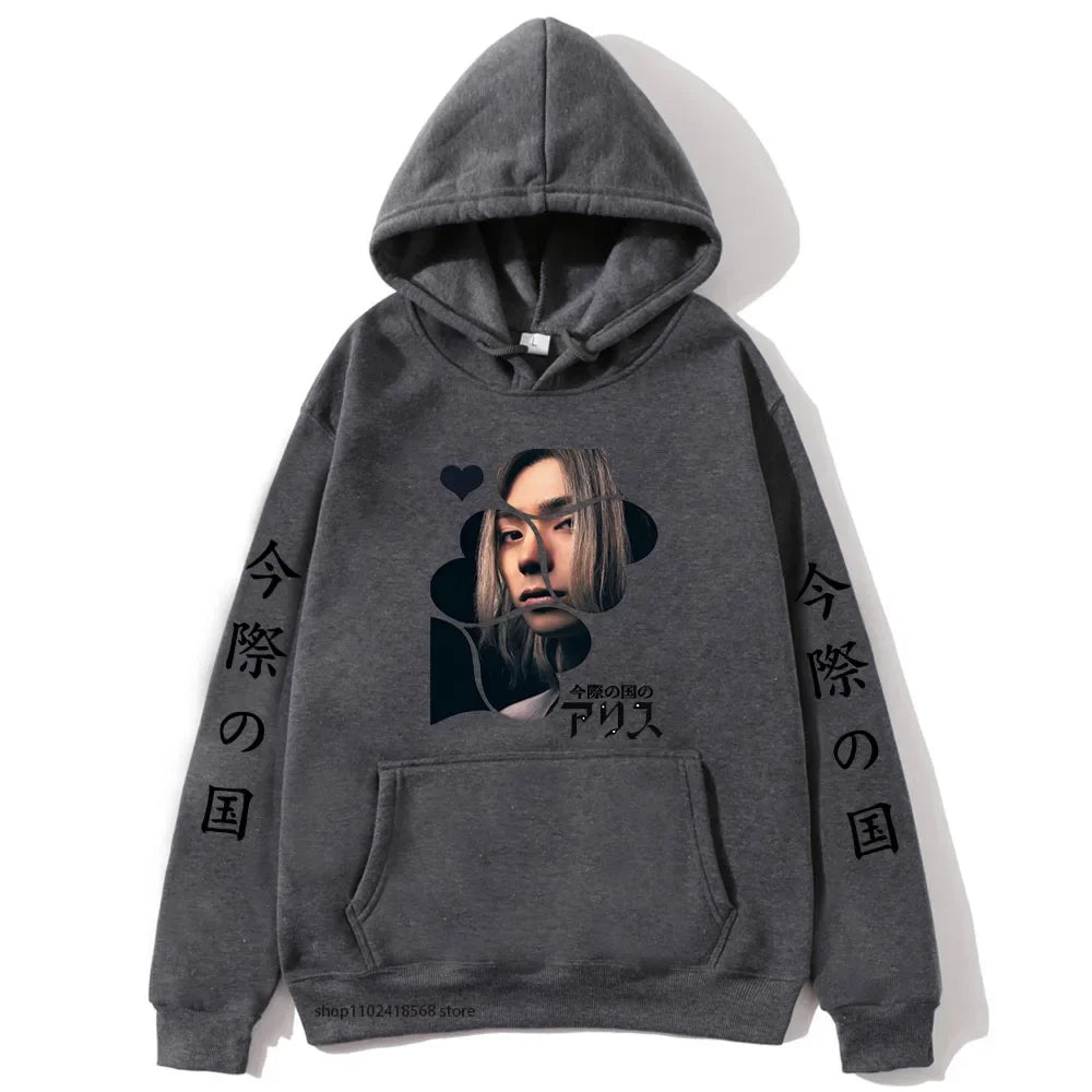 Anime Alice In Borderland Hoodie Chishiya Printed Hoody Women Crewneck Sweatshirts with Hooded Men Long Sleeve Pullover Cool Top SS69 24.69 Dark Gray / XL