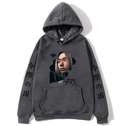 Anime Alice In Borderland Hoodie Chishiya Printed Hoody Women Crewneck Sweatshirts with Hooded Men Long Sleeve Pullover Cool Top SS69 24.69 Dark Gray / XL
