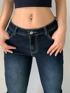 Kalevest Y2K High Street Low Rise Jeans Blue Women Pants Bootcut  Pockets Jeans Streetwear Low Waist Jeans Wide Leg Pants SS69