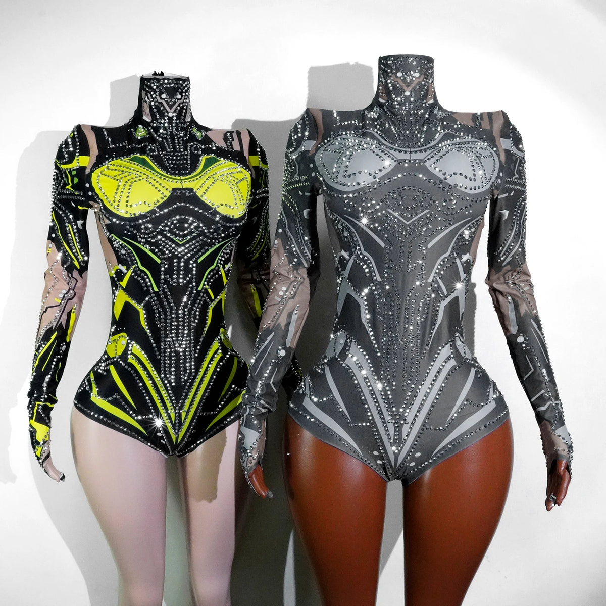 Women's Green Rhinestone Bodysuit High Elasticity Dance Outfit